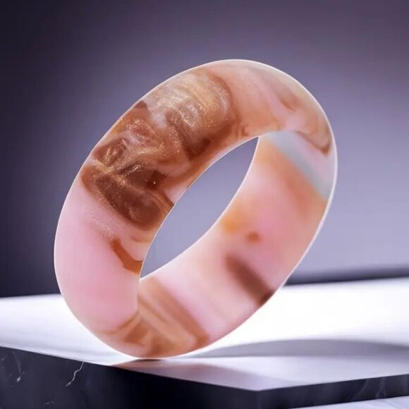 Elegant Pink Marble bangle ring sz 6 - Picture 1 of 6
